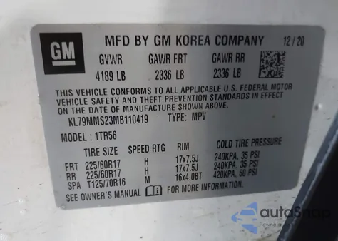 2021 Chevrolet Trailblazer Fwd Ls z USA, uszkodzony, nr VIN KL79MMS23MB110419